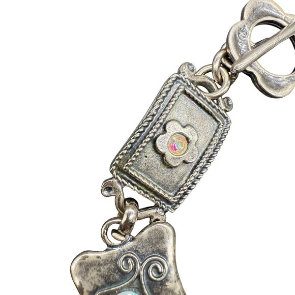 Vintage AVGAD Bracelet Hammered Iridescent Crystal Floral Rectangular Panels Ban - Picture 2 of 9